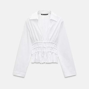 ZARA Tie Waist Gabardine Shirt NWT SOLD OUT Balletcore Peplum Crop Blouse M